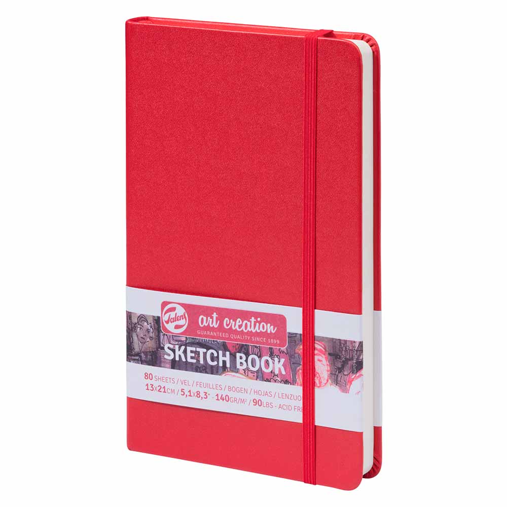 sketchbook talens na cor vermelho com elastico