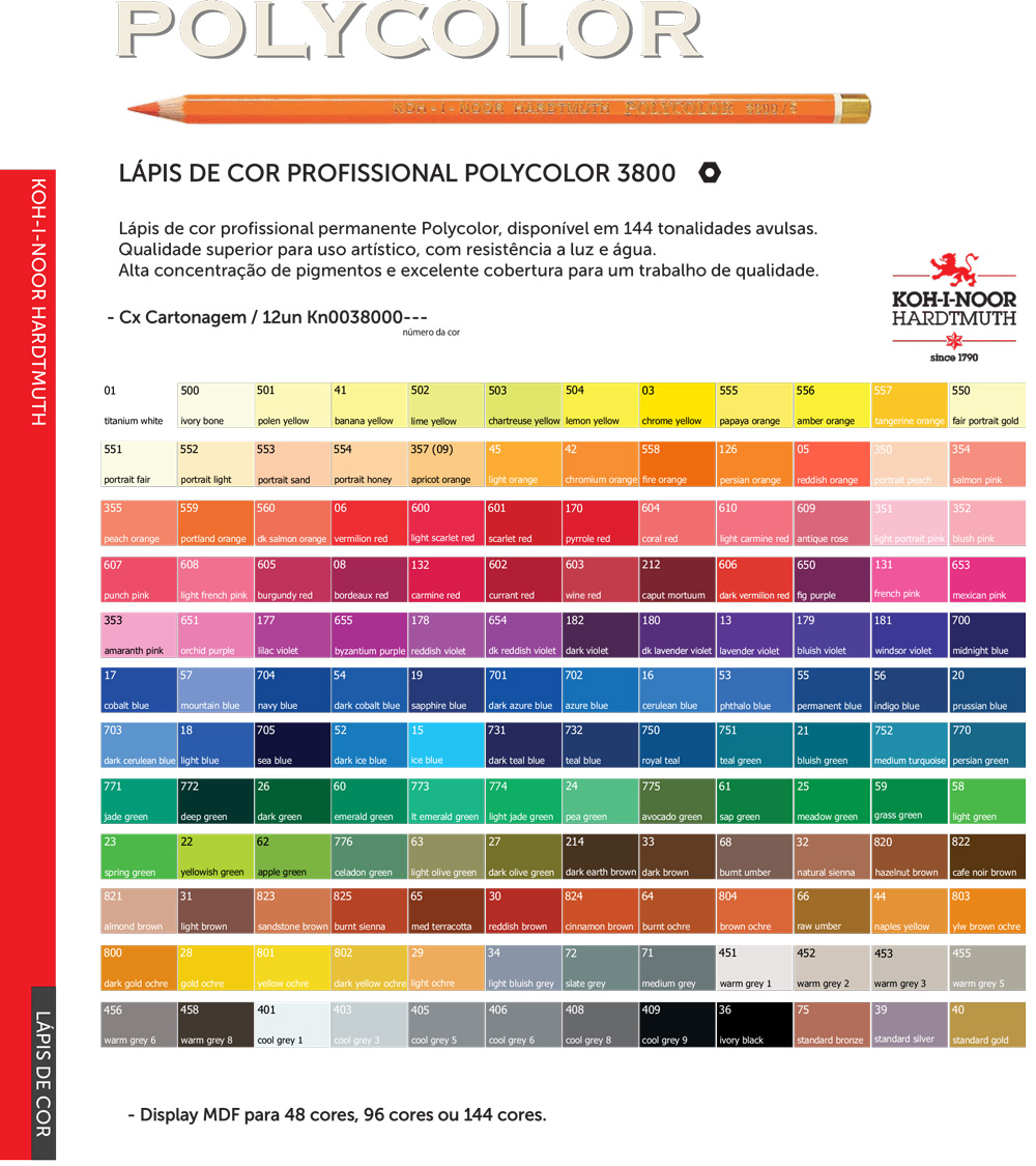 Catálogo de cores lápis de cor avulso polycolor Koh-I-Noor